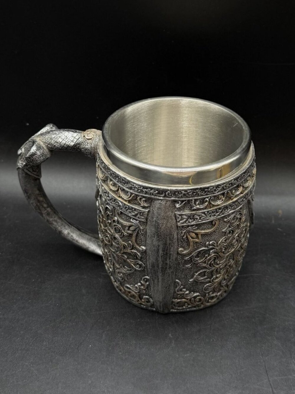 Viking Warrior Skull Helmet Beer Stein Mug Cup Stainless Steel Lined Gothic - Picture 6 of 8